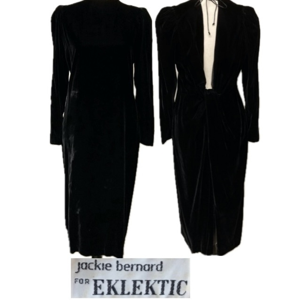 Vintage NWOT Open Back 80s velvet Sheath dress. MIDI. Jackie Bernard. Size 12